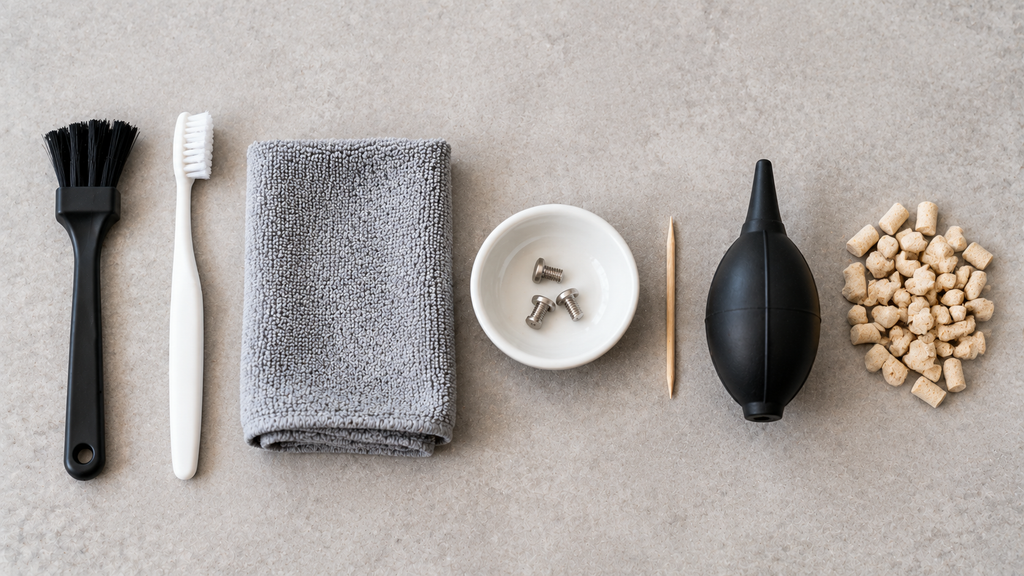 How to clean a coffee grinder: brush, cloth, toothpick, air blower, and cleaning tablets